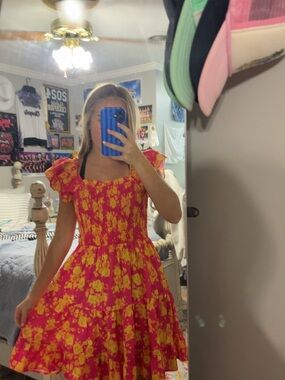 JODIFL Pink & Yellow Floral Dress